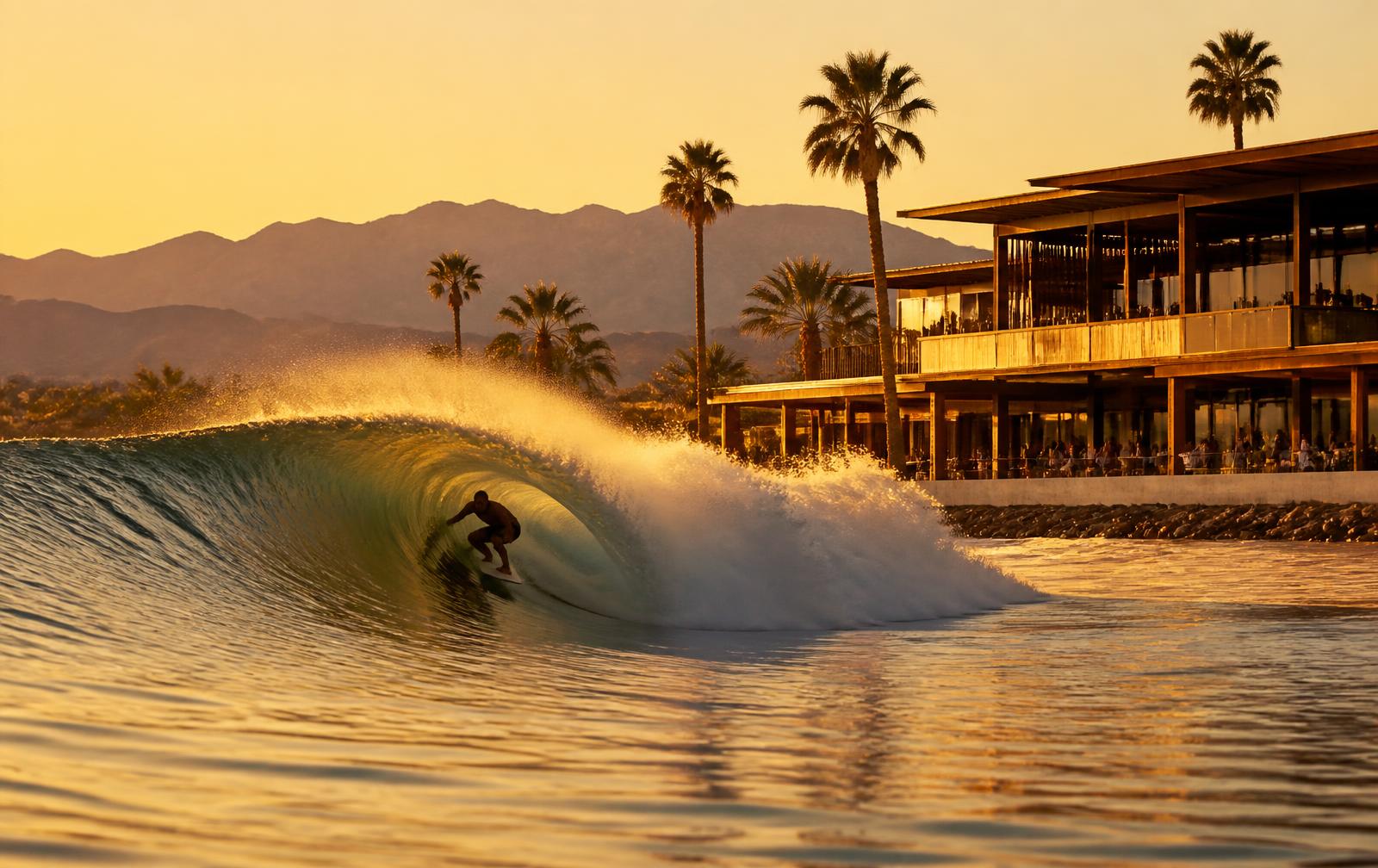 Perfect wave breaking at a surf destination